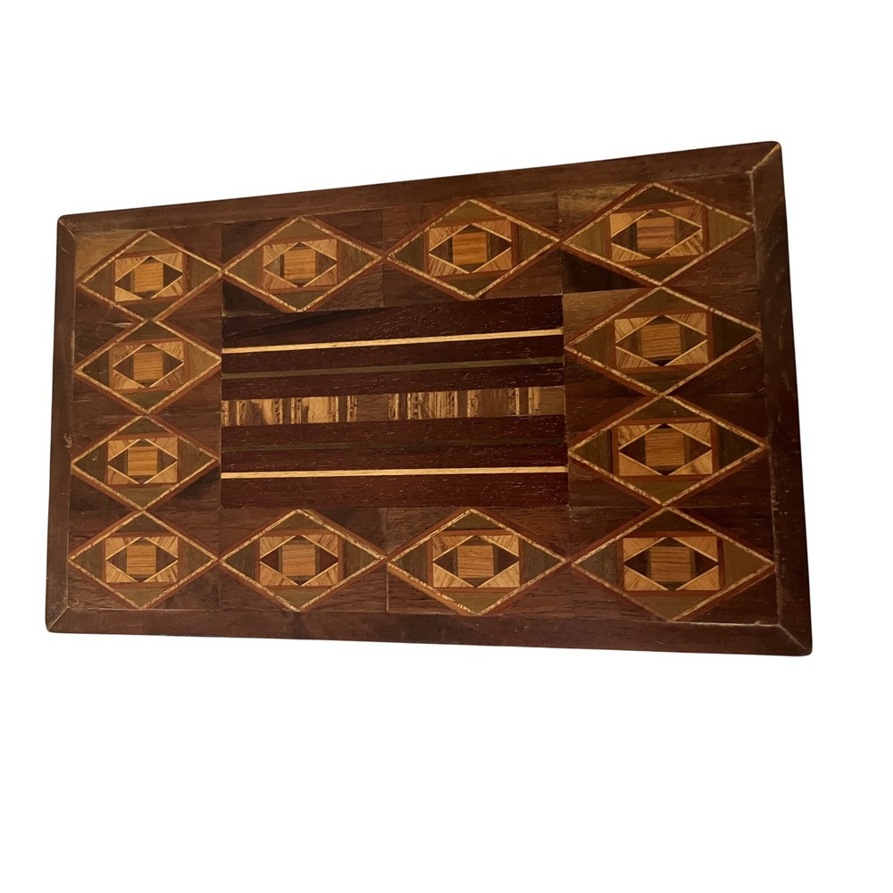 Vintage MCM Wooden Inlaid Footed rectangle Tray‎